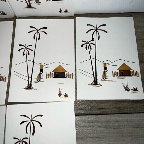 Vintage Wood Cut Veneer Blank Cards Caribbean Handmade Set 10 4”X5.5” Ethnic - Picture 4 of 8